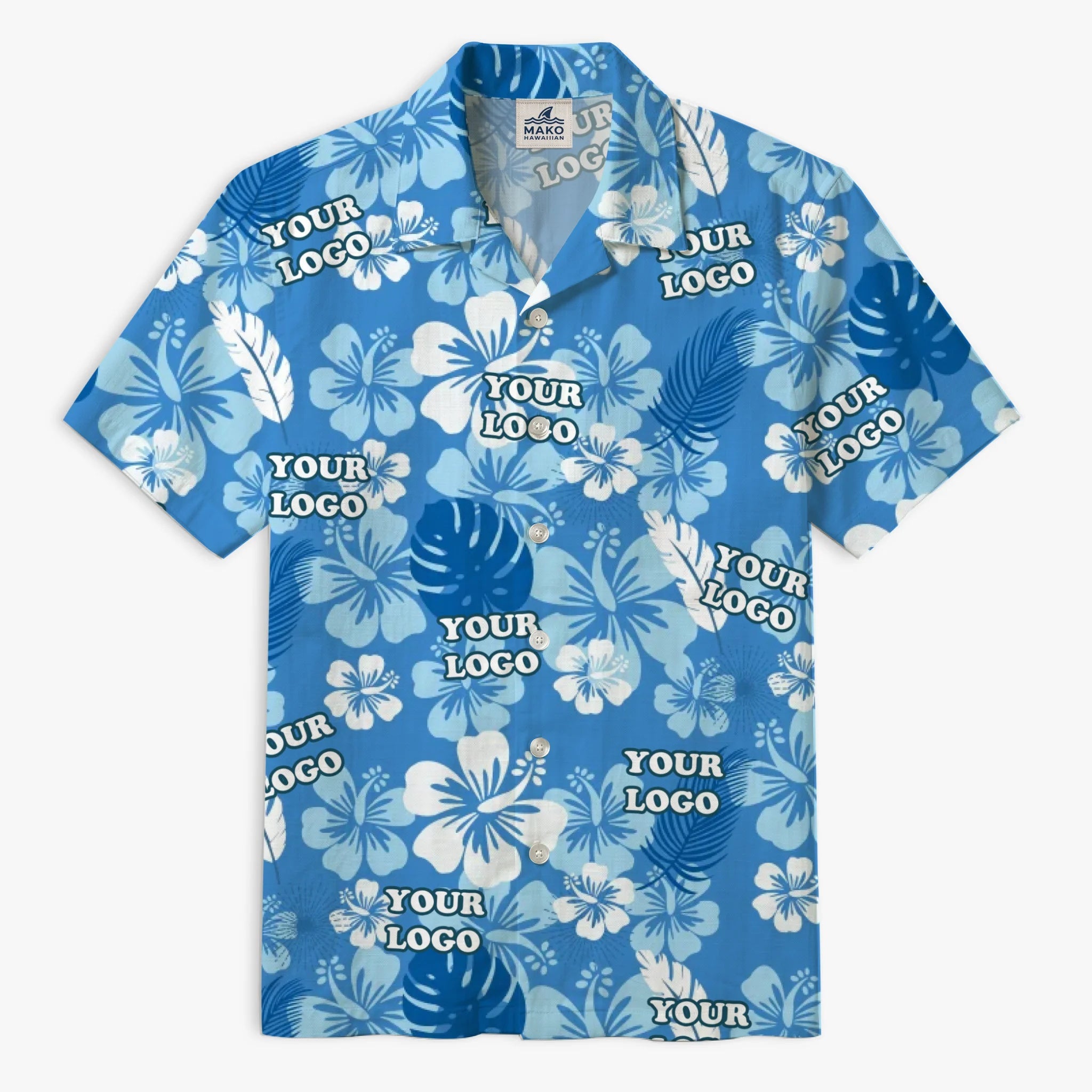 Aloha Blue Hibiscus White Hawaiian Shirt For Men With Instant Preview - Mako Hawaiian