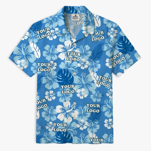 Aloha Blue Hibiscus White Hawaiian Shirt For Men With Instant Preview - Mako Hawaiian