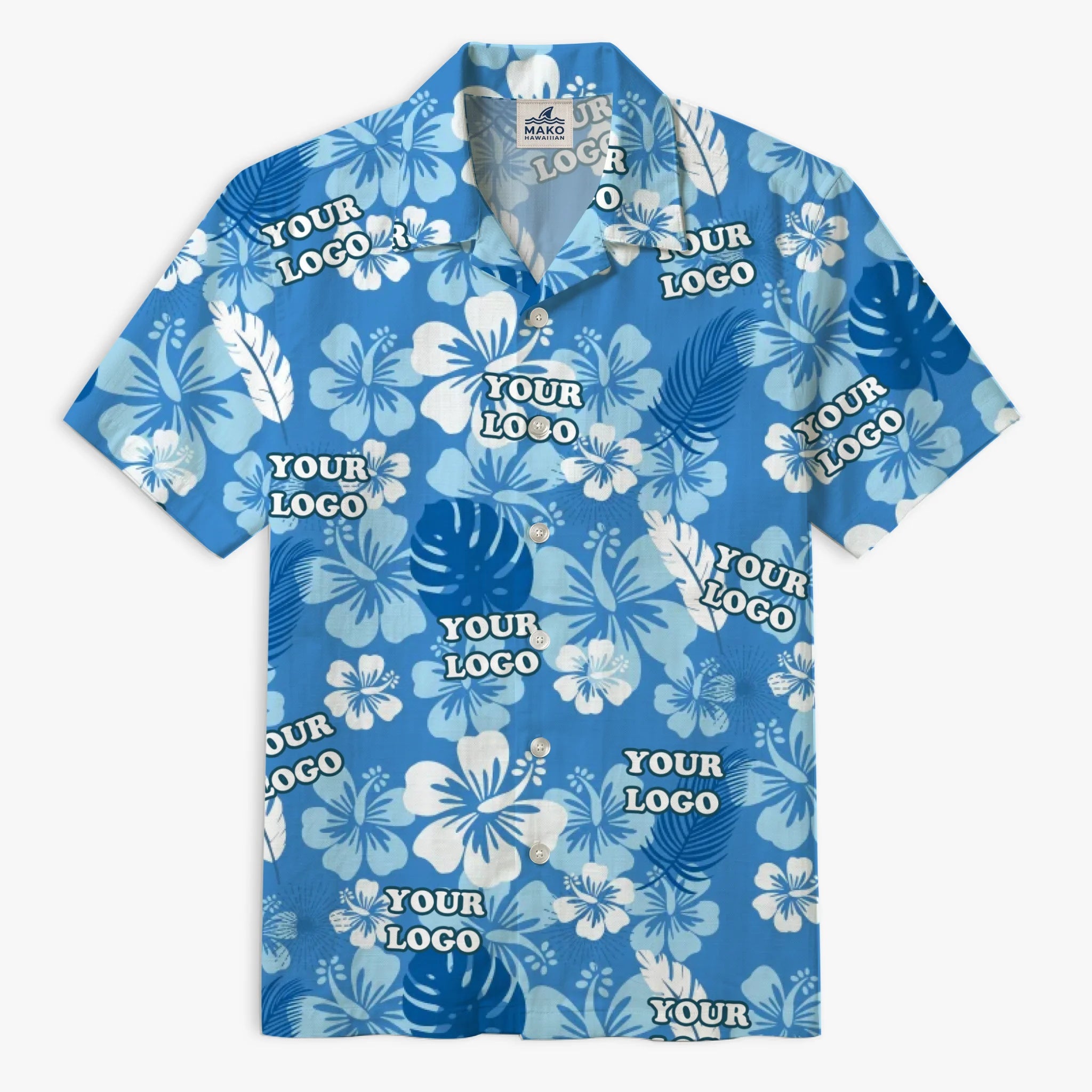 Aloha Blue Hibiscus White Hawaiian Shirt For Men With Instant Preview - Mako Hawaiian