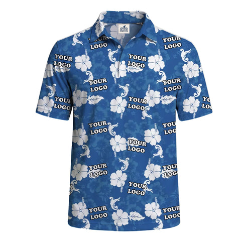 Blue Hibiscus Polo Shirt With Company Logo - Mako Hawaiian