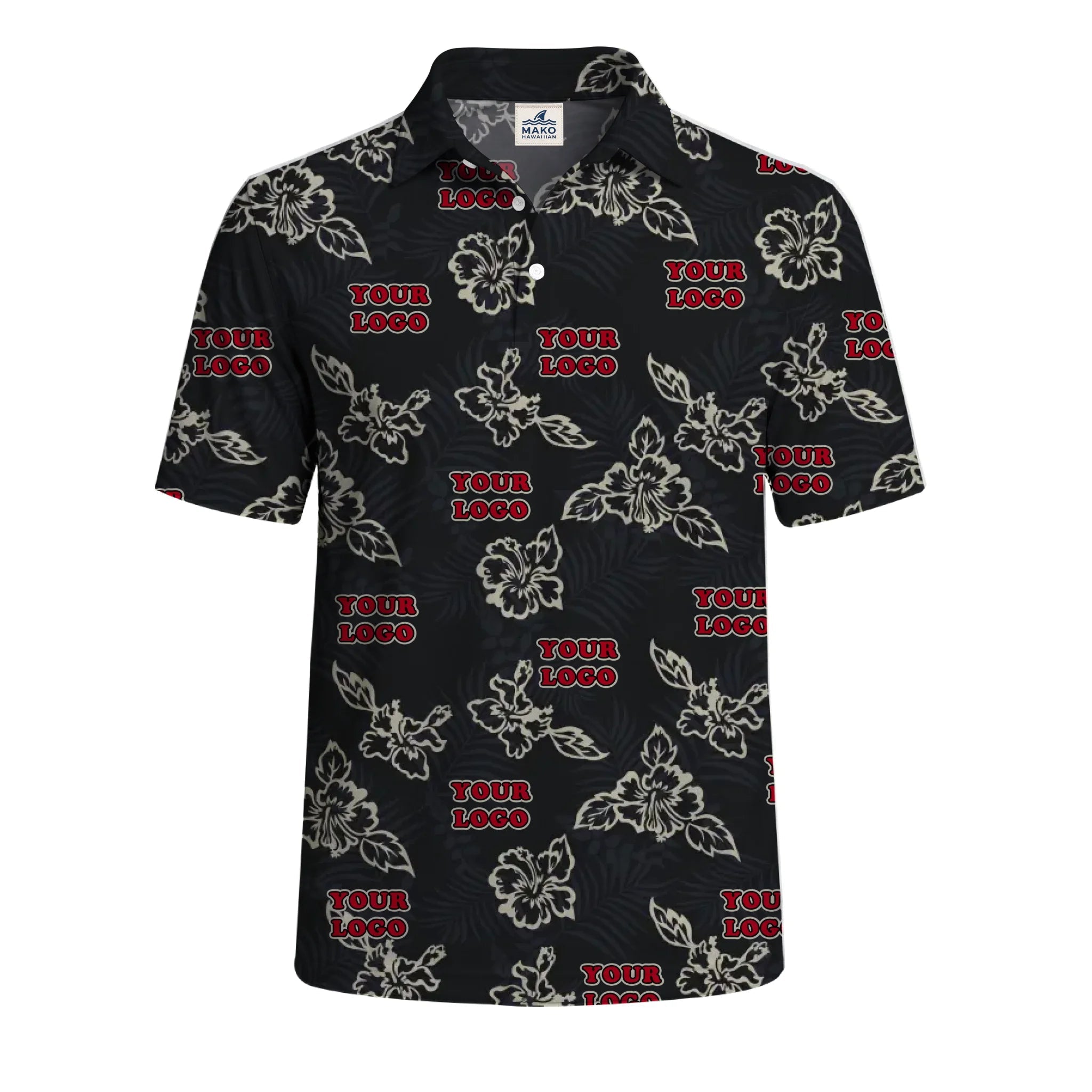 Custom Black Hibiscus Polo Shirt With Live Preview - Mako Hawaiian
