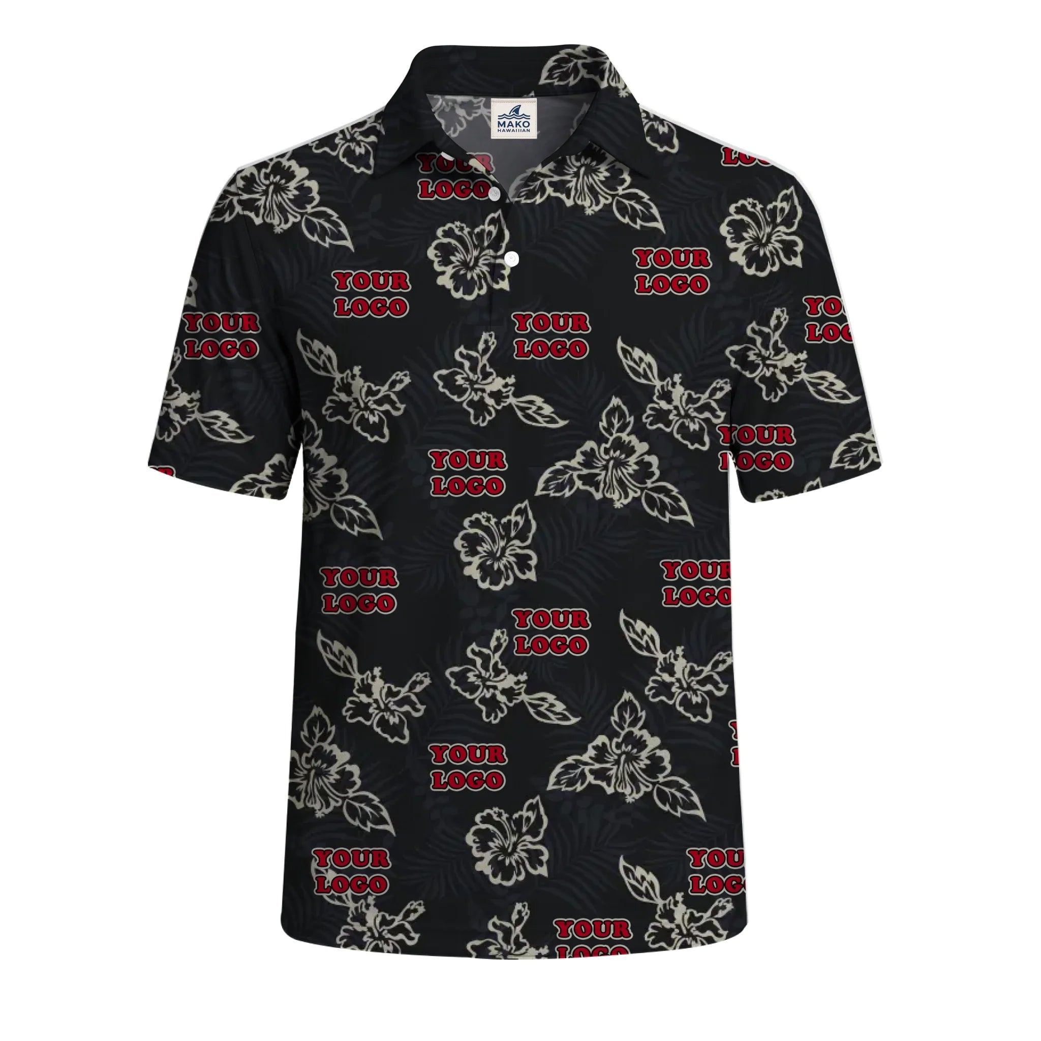 Custom Black Hibiscus Polo Shirt With Live Preview - Mako Hawaiian