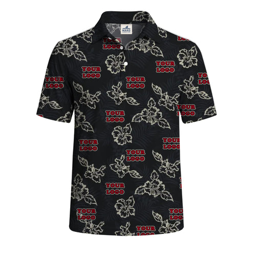Custom Black Hibiscus Polo Shirt With Live Preview - Mako Hawaiian