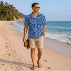 Custom Blue Hibiscus Hawaiian Shirt With Logo - Mako Hawaiian