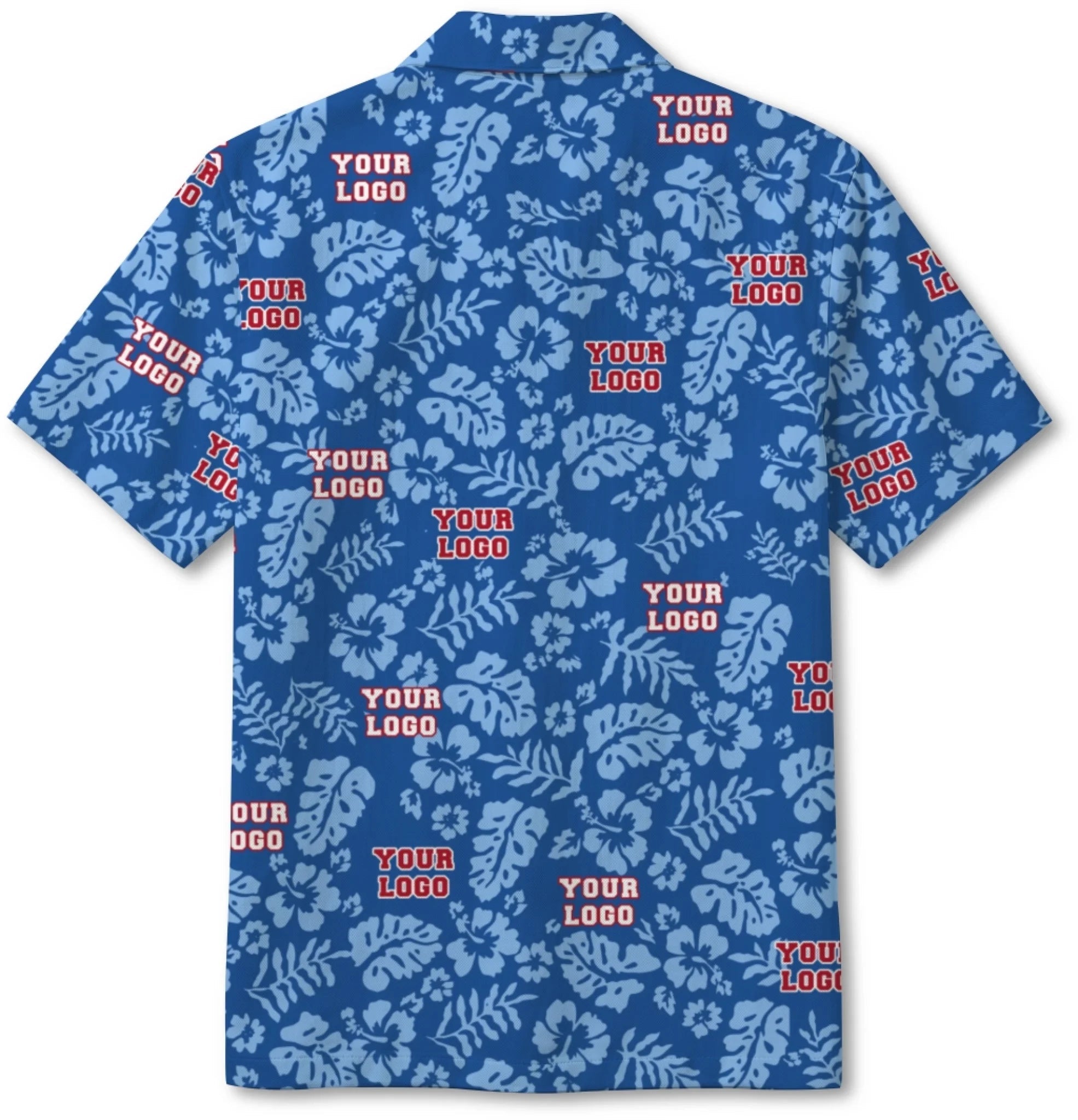 Custom Blue Hibiscus Hawaiian Shirt With Logo - Mako Hawaiian