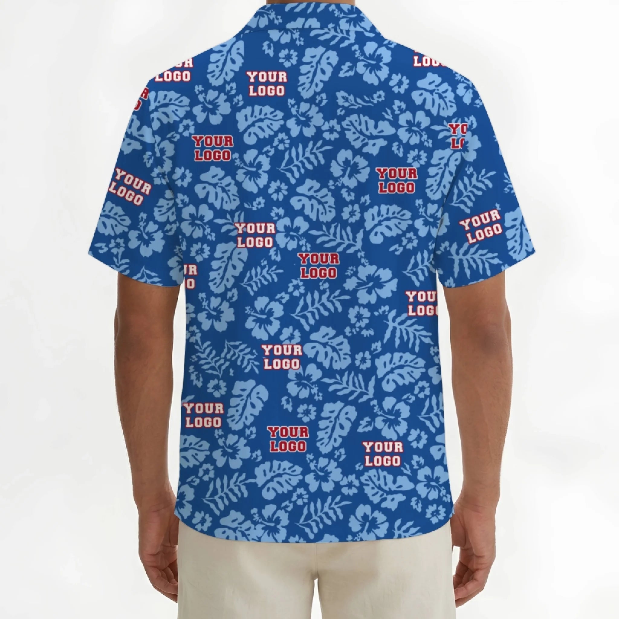 Custom Blue Hibiscus Hawaiian Shirt With Logo - Mako Hawaiian