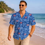 Custom Blue Hibiscus Hawaiian Shirt With Logo - Mako Hawaiian