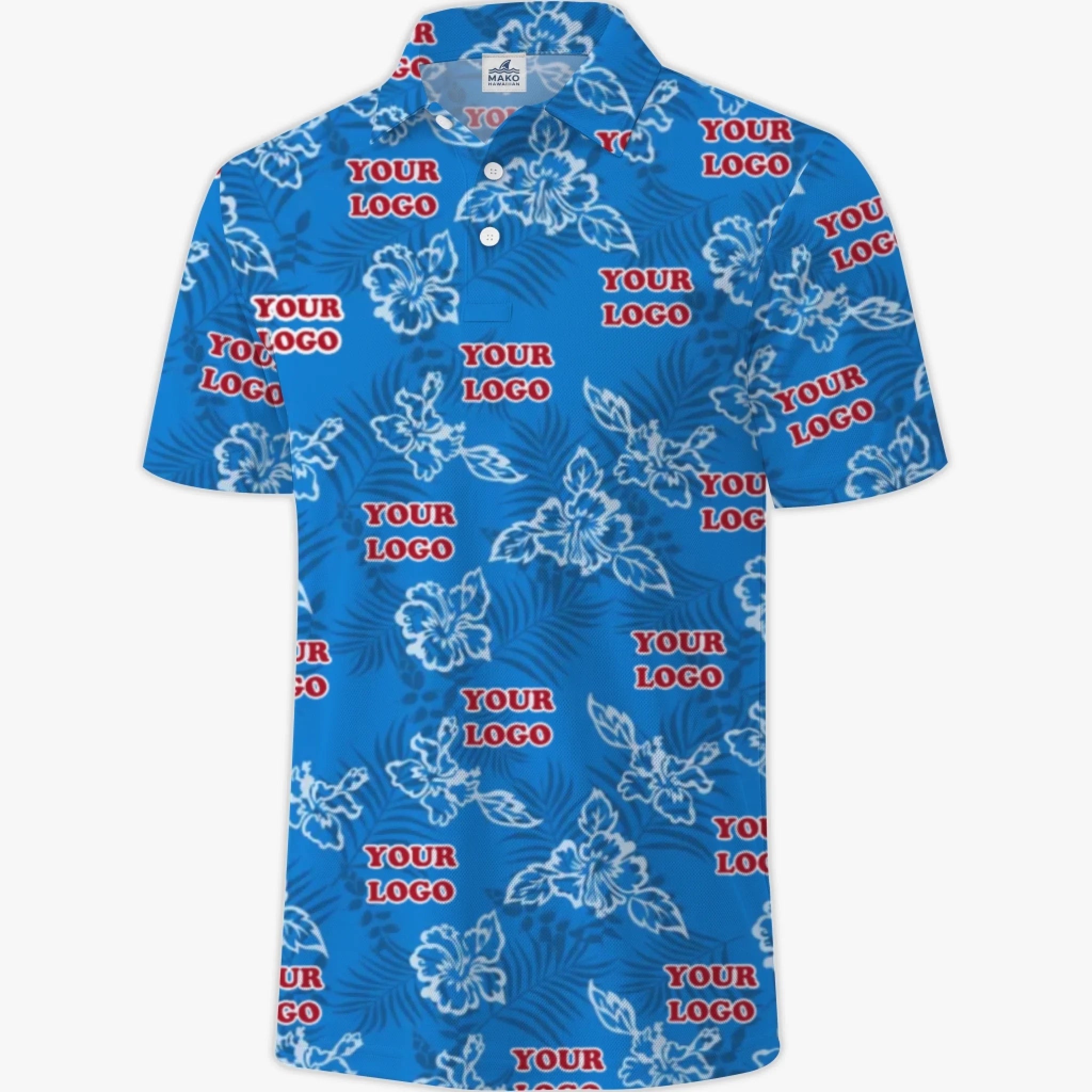 Custom Blue Hibiscus Polo Shirt With Live Preview - Mako Hawaiian