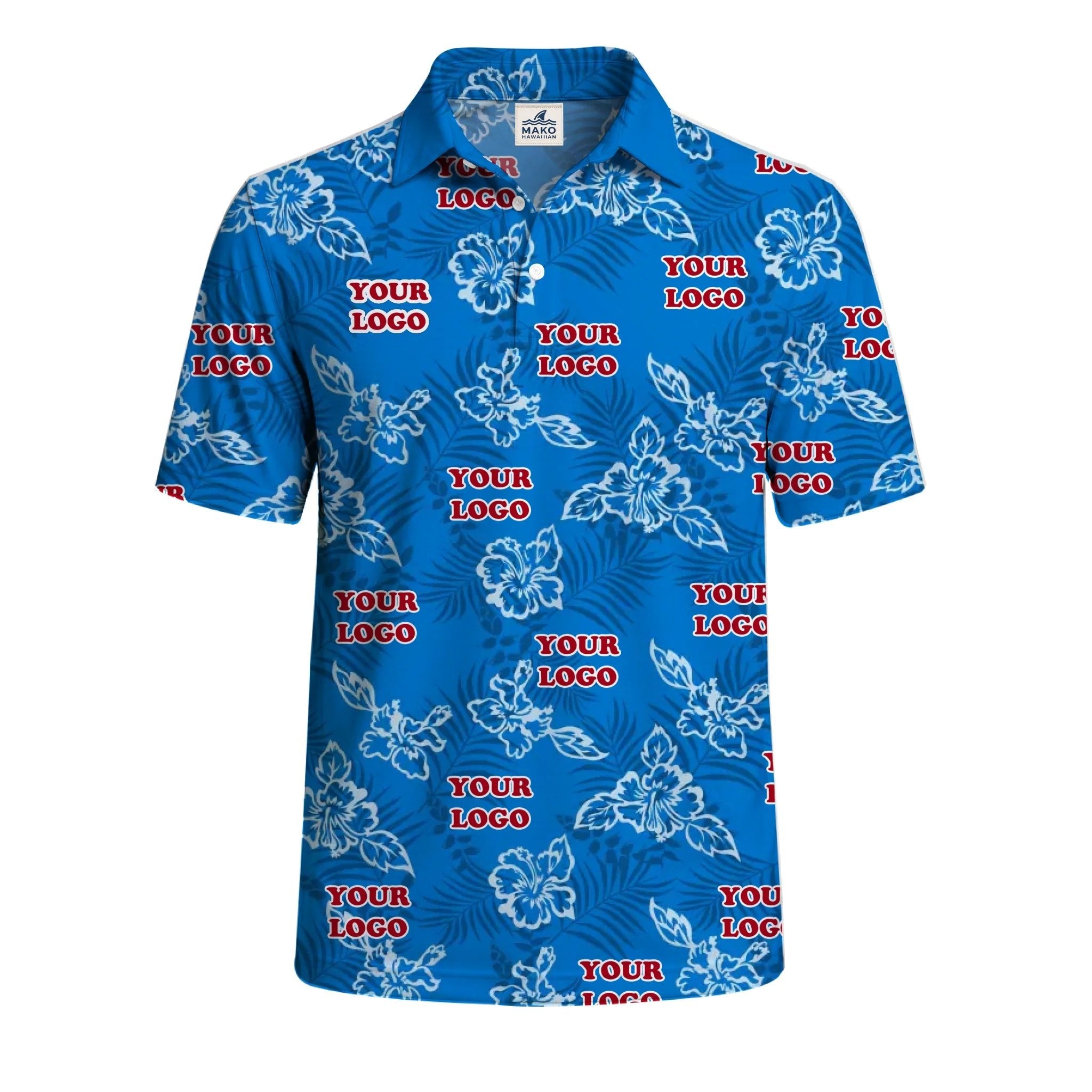 Custom Blue Hibiscus Polo Shirt With Live Preview - Mako Hawaiian