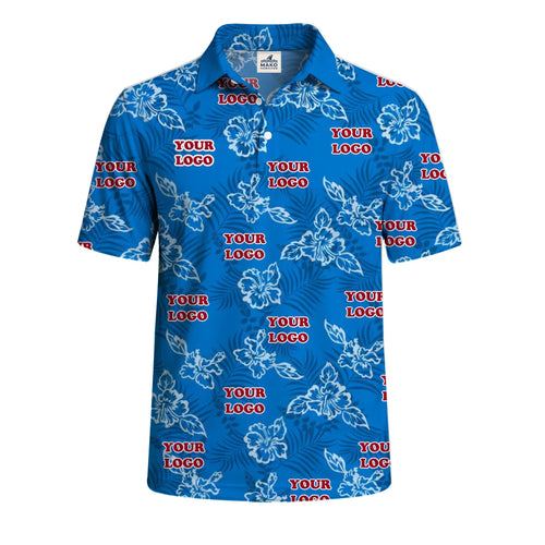 Custom Blue Hibiscus Polo Shirt With Live Preview - Mako Hawaiian
