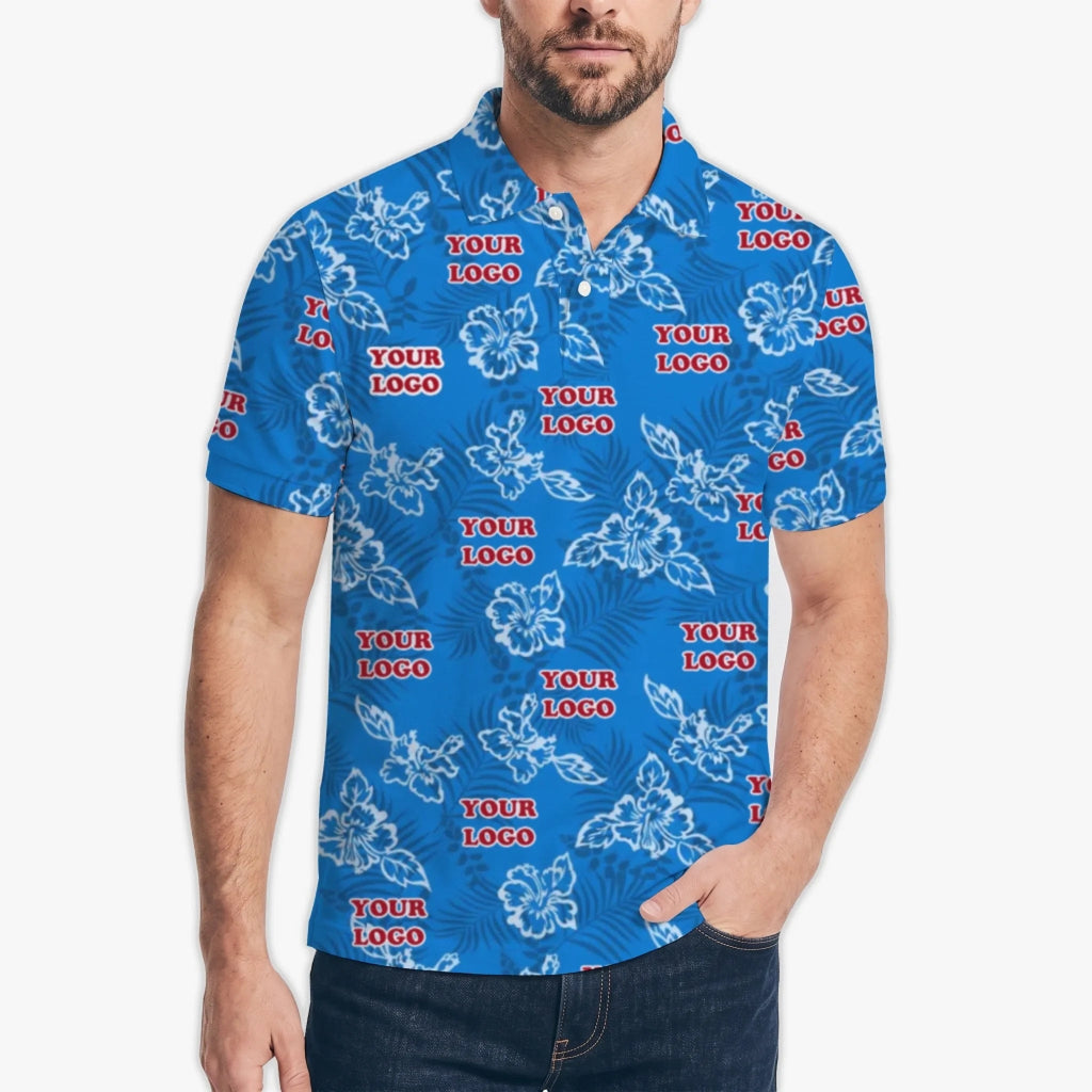 Custom Blue Hibiscus Polo Shirt With Live Preview - Mako Hawaiian