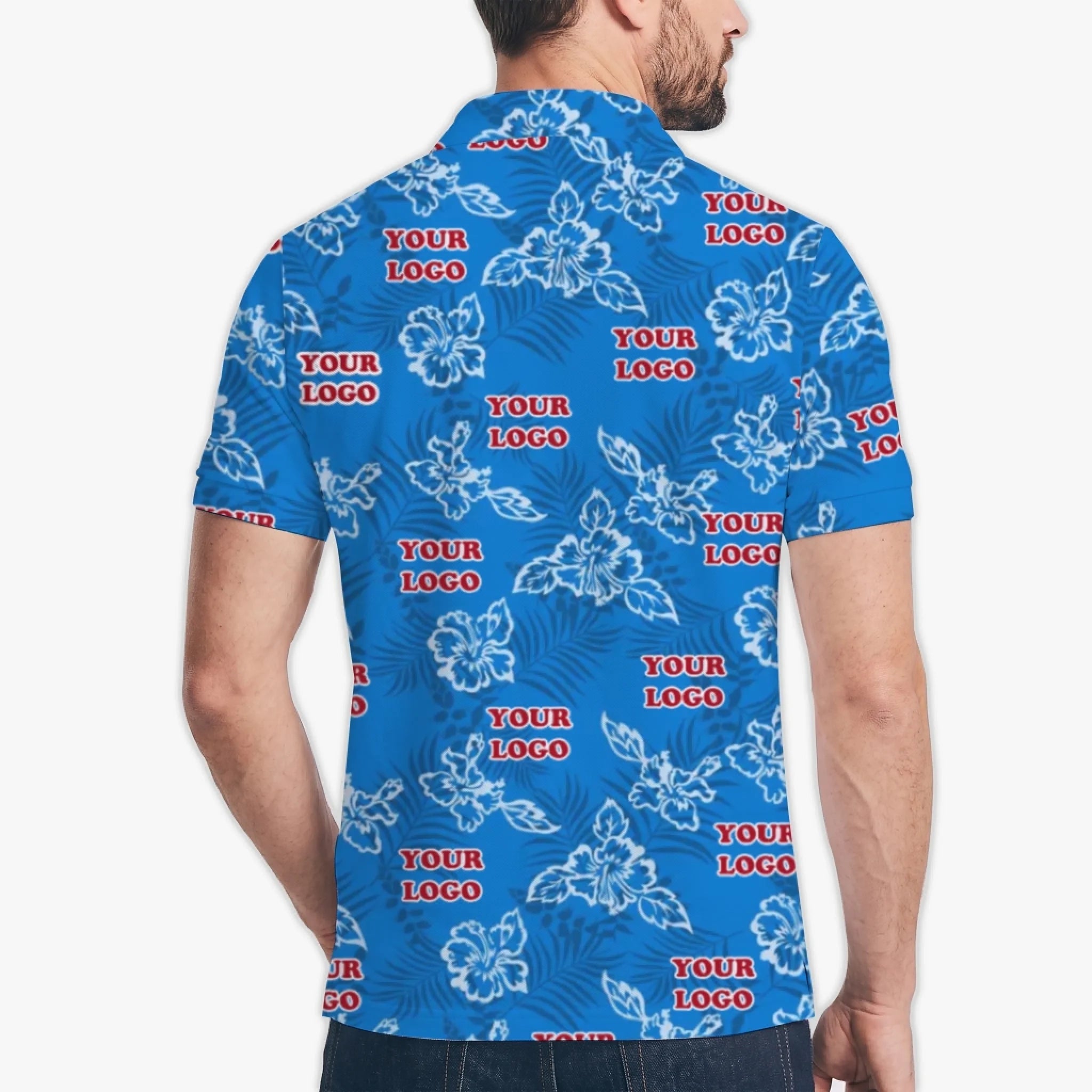 Custom Blue Hibiscus Polo Shirt With Live Preview - Mako Hawaiian
