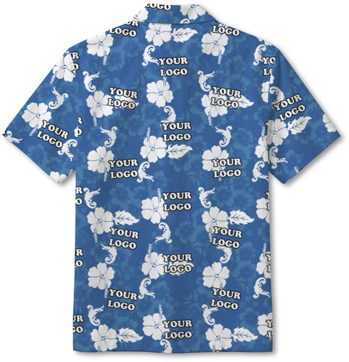 Custom Company Logo Hibiscus Blue Hawaiian Shirt - Mako Hawaiian