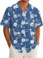 Custom Company Logo Hibiscus Blue Hawaiian Shirt - Mako Hawaiian