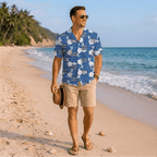 Custom Company Logo Hibiscus Blue Hawaiian Shirt - Mako Hawaiian