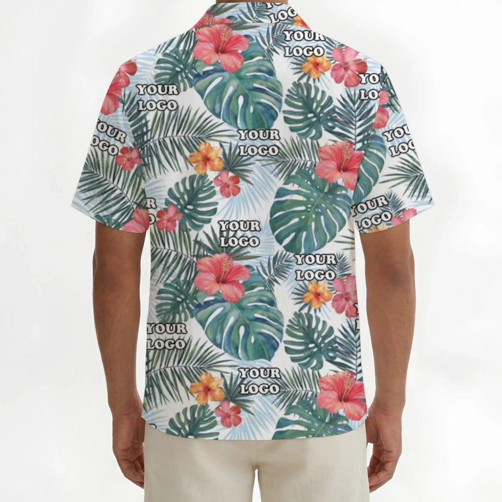 Custom Floral Hibiscus Hawaiian Shirt With Logo For Teams - Mako Hawaiian