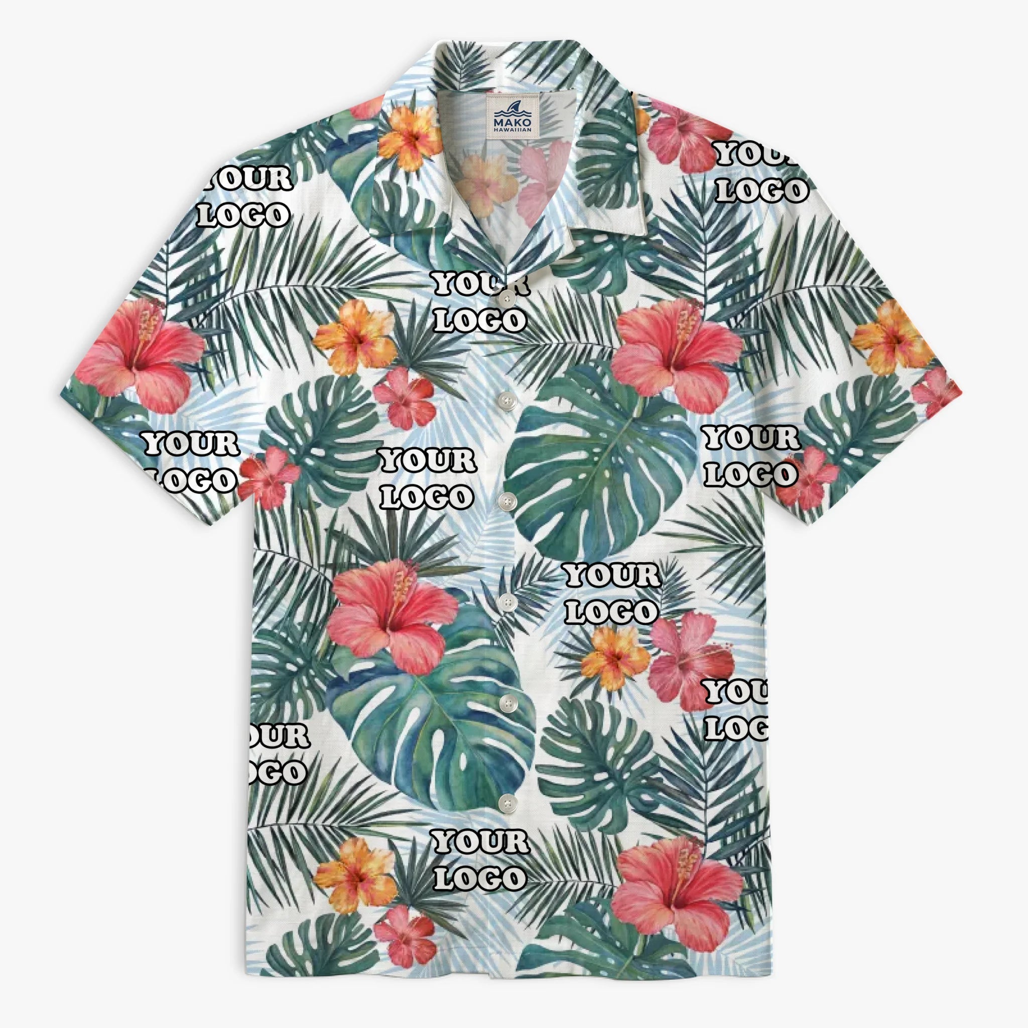 Custom Floral Hibiscus Hawaiian Shirt With Logo For Teams - Mako Hawaiian