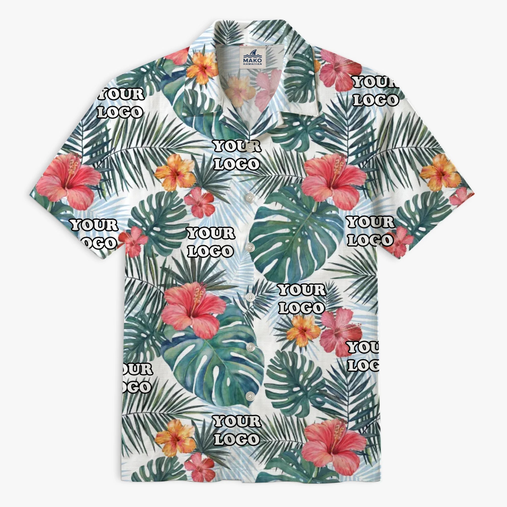 Custom Floral Hibiscus Hawaiian Shirt With Logo For Teams - Mako Hawaiian