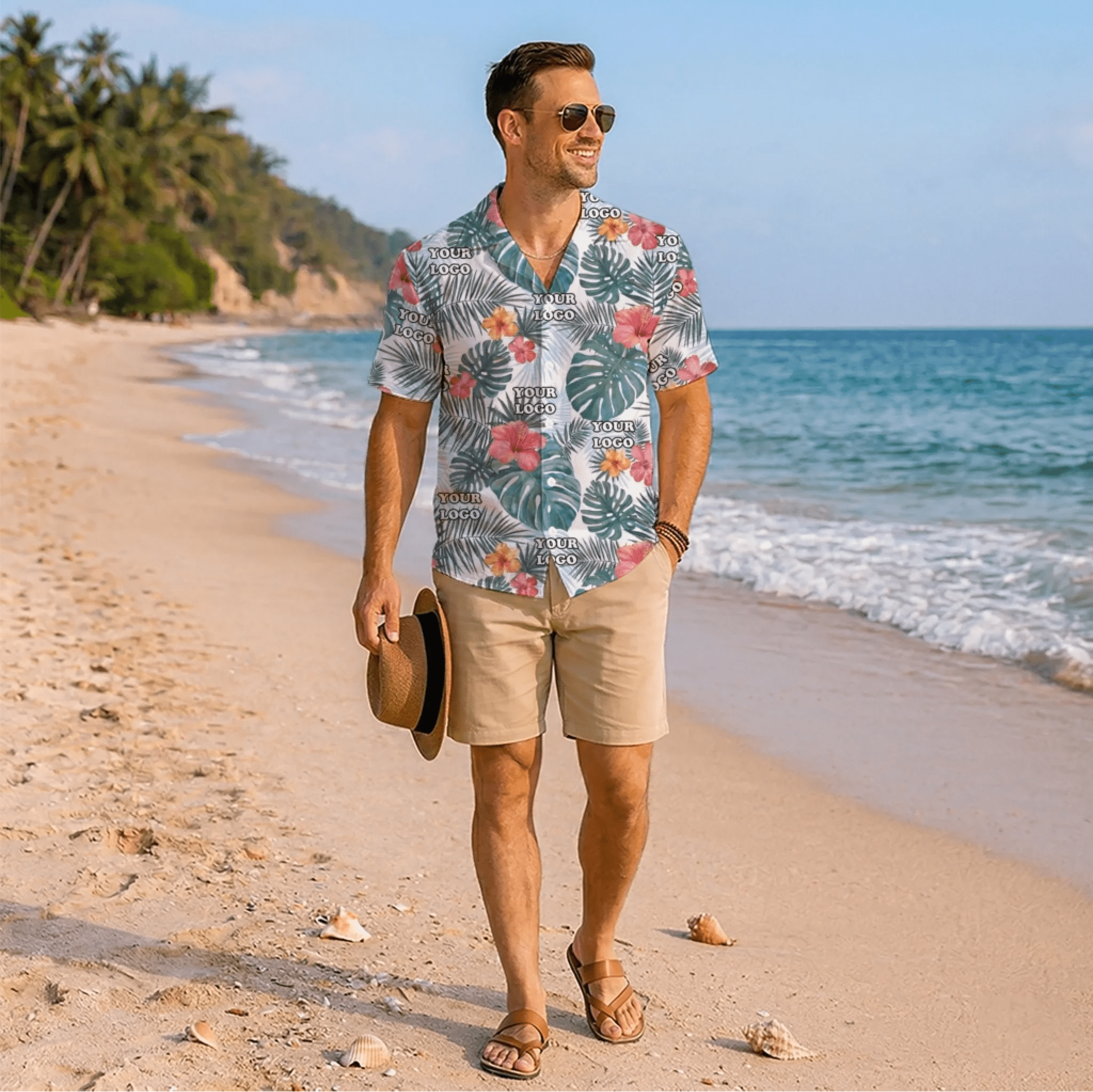 Custom Floral Hibiscus Hawaiian Shirt With Logo For Teams - Mako Hawaiian