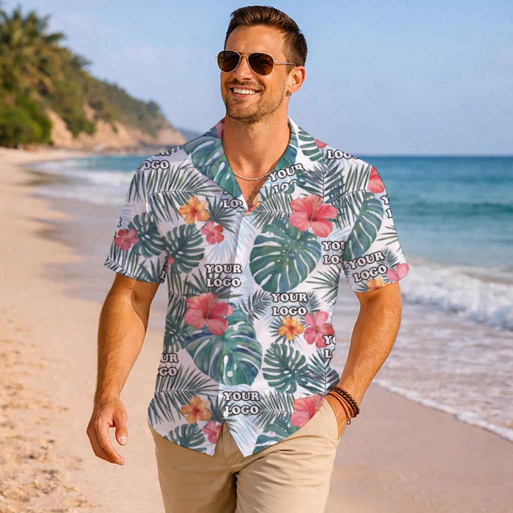 Custom Floral Hibiscus Hawaiian Shirt With Logo For Teams - Mako Hawaiian