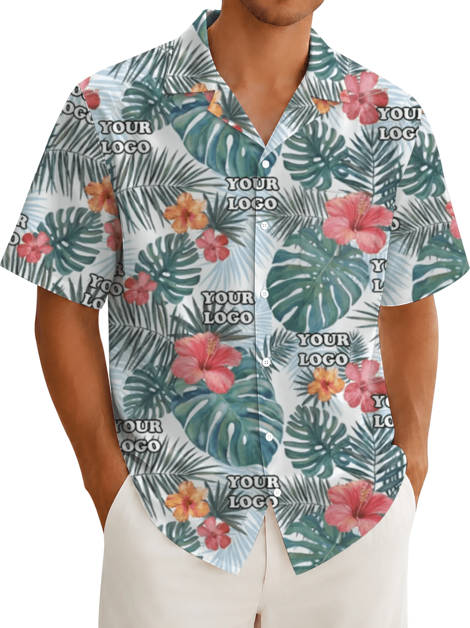 Custom Floral Hibiscus Hawaiian Shirt With Logo For Teams - Mako Hawaiian