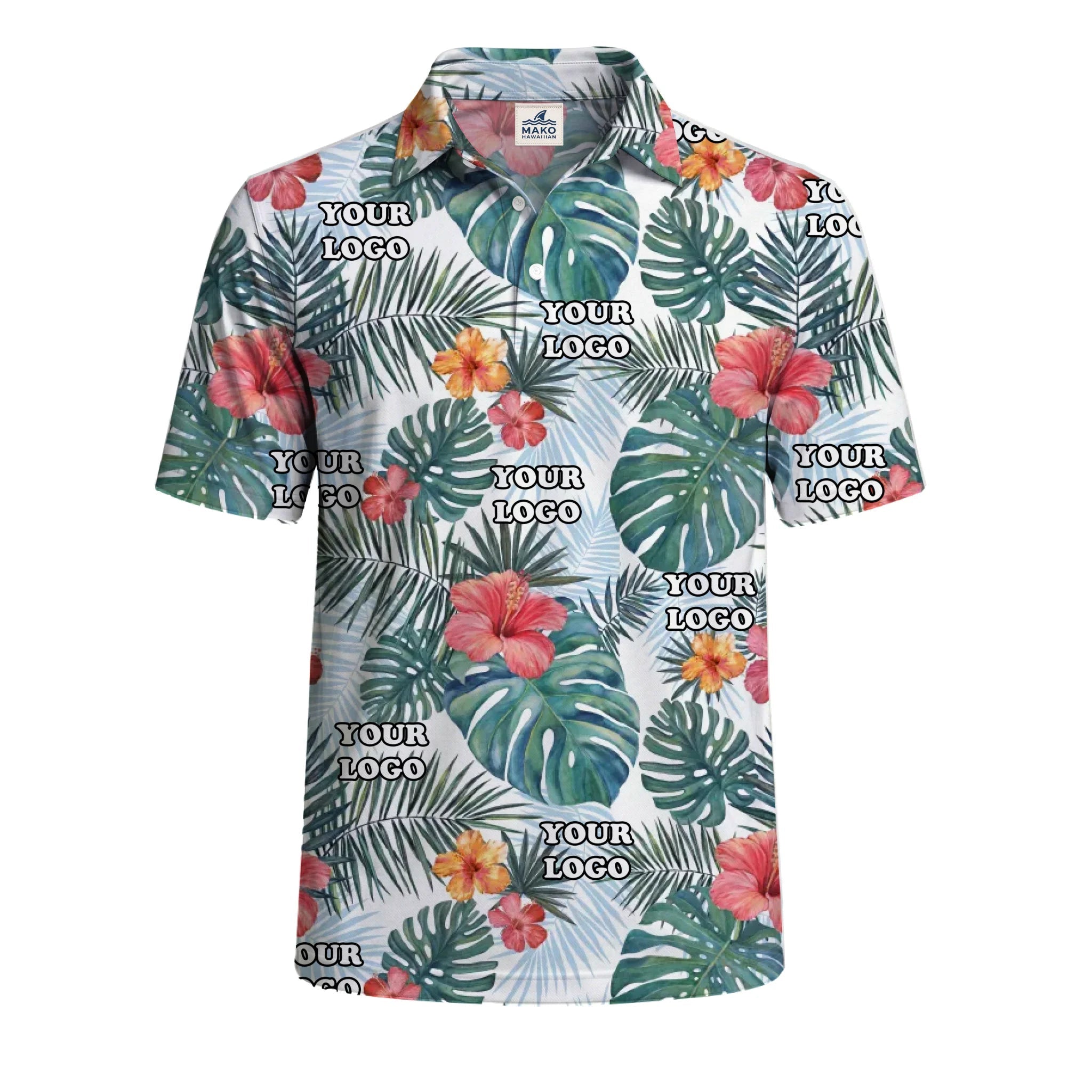Custom Floral Hibiscus Polo Shirt With Logo For Teams - Mako Hawaiian