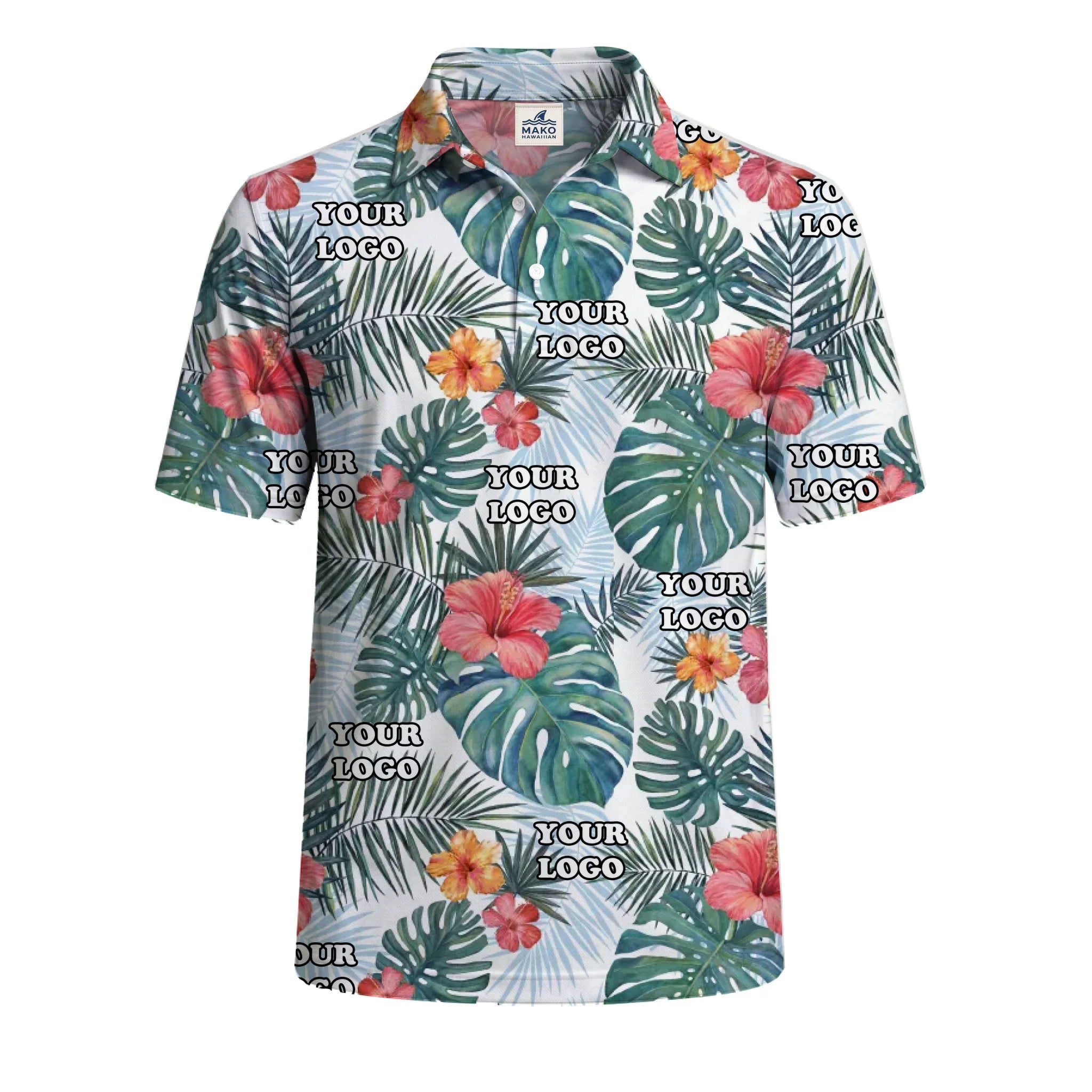 Custom Floral Hibiscus Polo Shirt With Logo For Teams - Mako Hawaiian