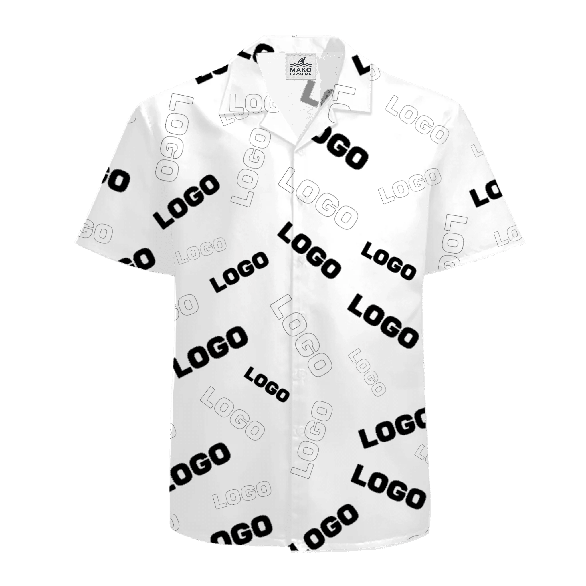 custom hawaiian shirt with randomized logo pattern front view
