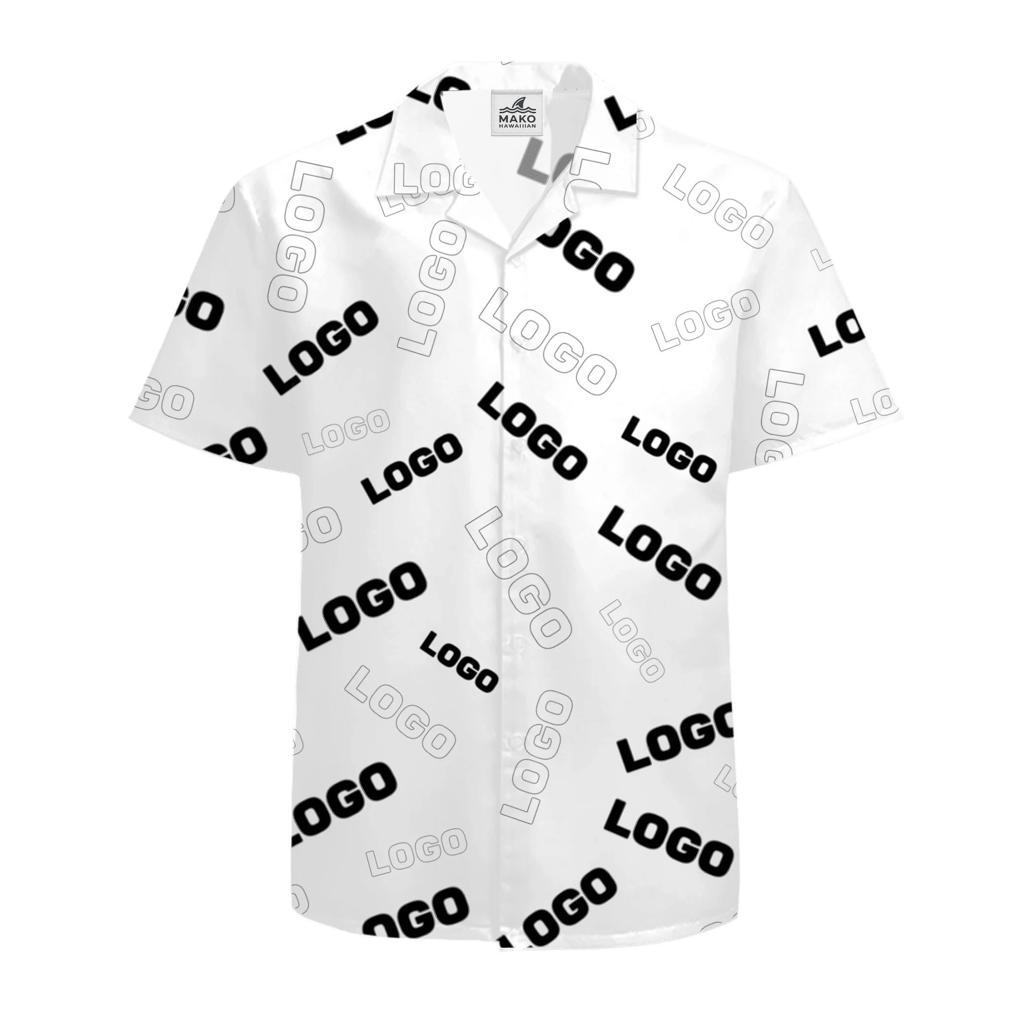 custom hawaiian shirt with randomized logo pattern front view