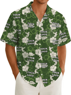 Custom Logo Hibiscus Green Aloha Shirt For Team - Mako Hawaiian