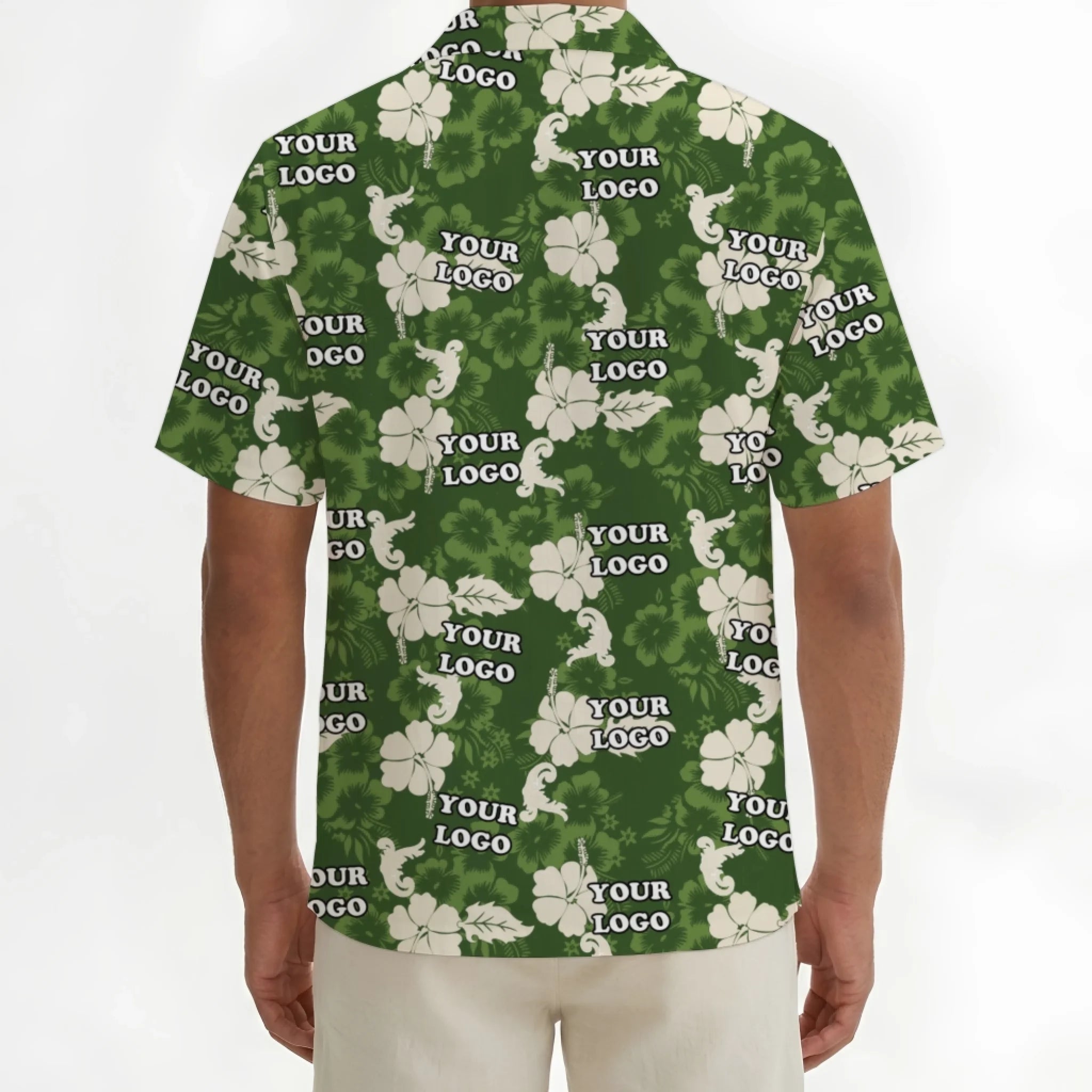 Custom Logo Hibiscus Green Aloha Shirt For Team - Mako Hawaiian