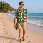 Custom Logo Hibiscus Green Aloha Shirt For Team - Mako Hawaiian