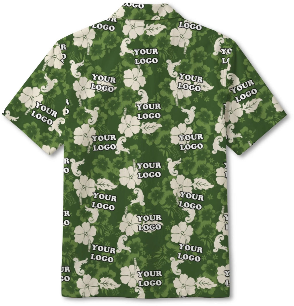 Custom Logo Hibiscus Green Aloha Shirt For Team - Mako Hawaiian