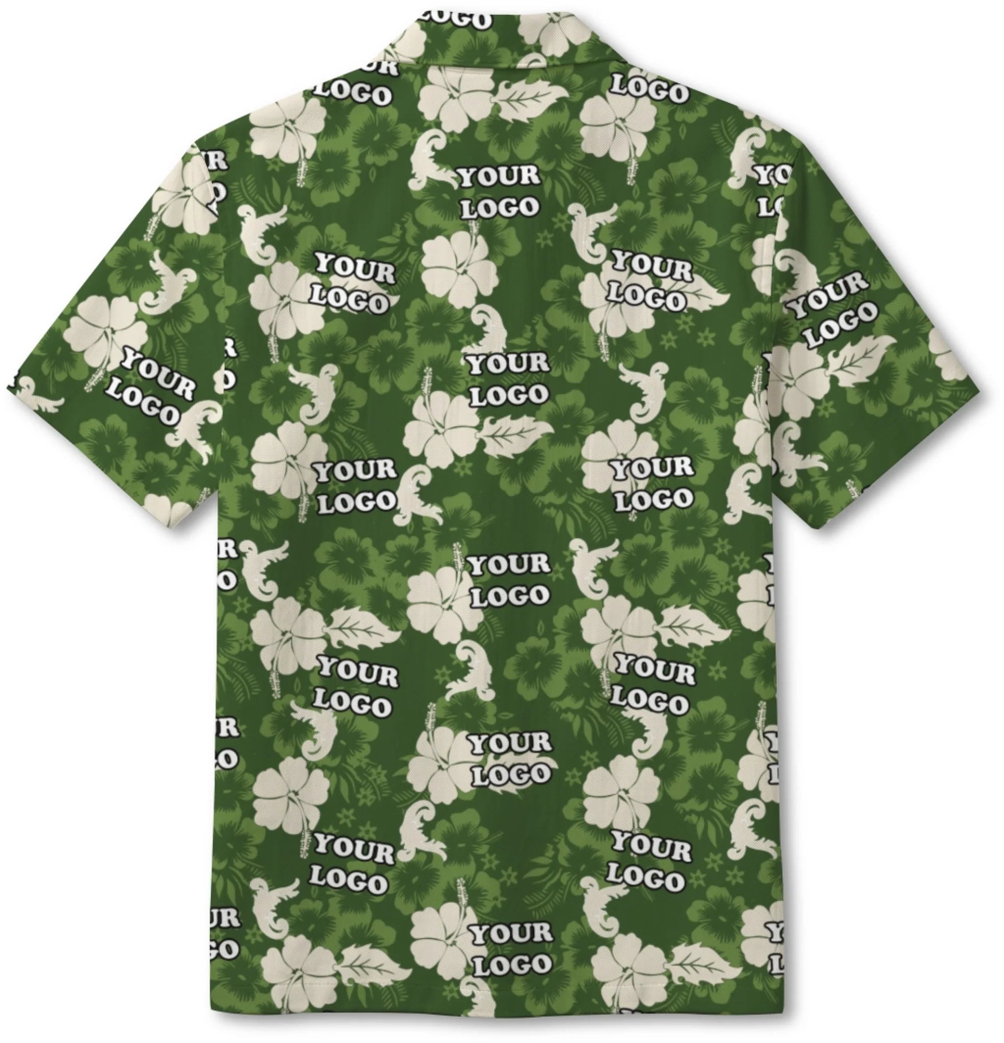 Custom Logo Hibiscus Green Aloha Shirt For Team - Mako Hawaiian