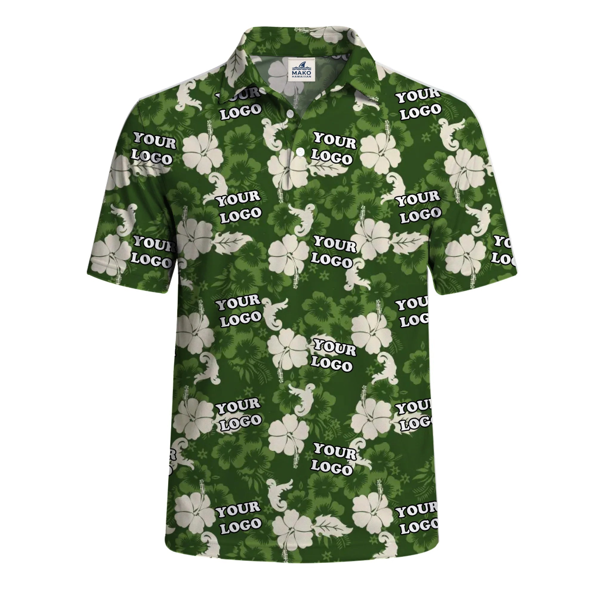 Custom Logo Hibiscus Green Polo Shirt For Teams - Mako Hawaiian