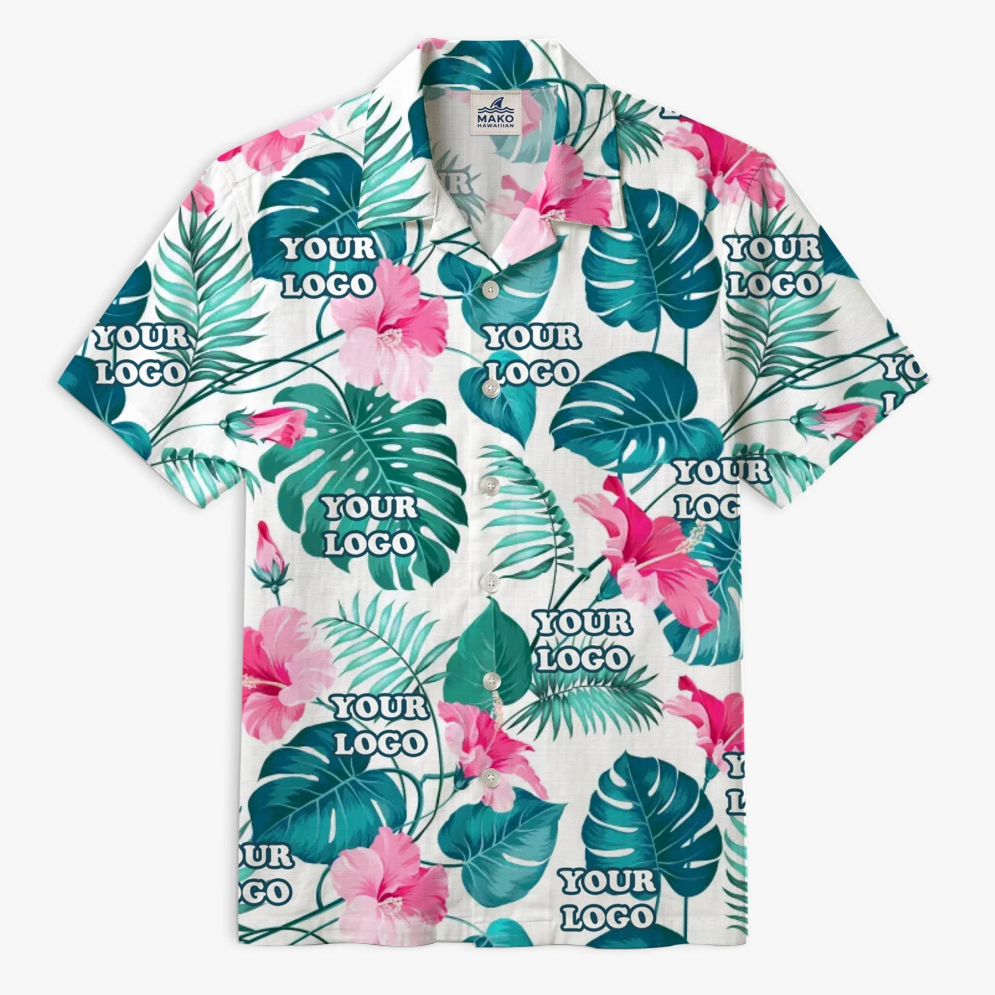 Custom Logo Hibiscus Hawaiian Shirt for Men - Mako Hawaiian