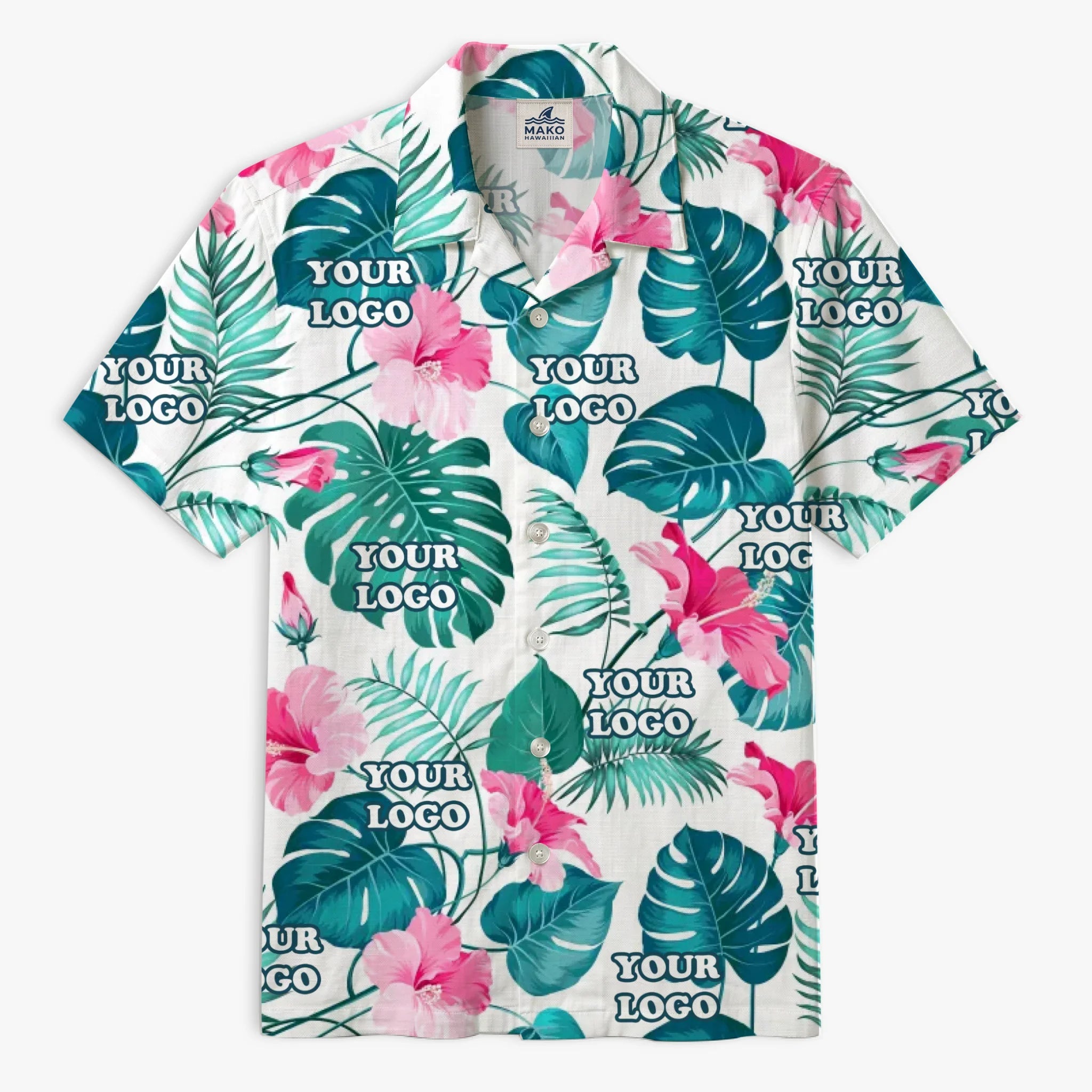 Custom Logo Hibiscus Hawaiian Shirt for Men - Mako Hawaiian
