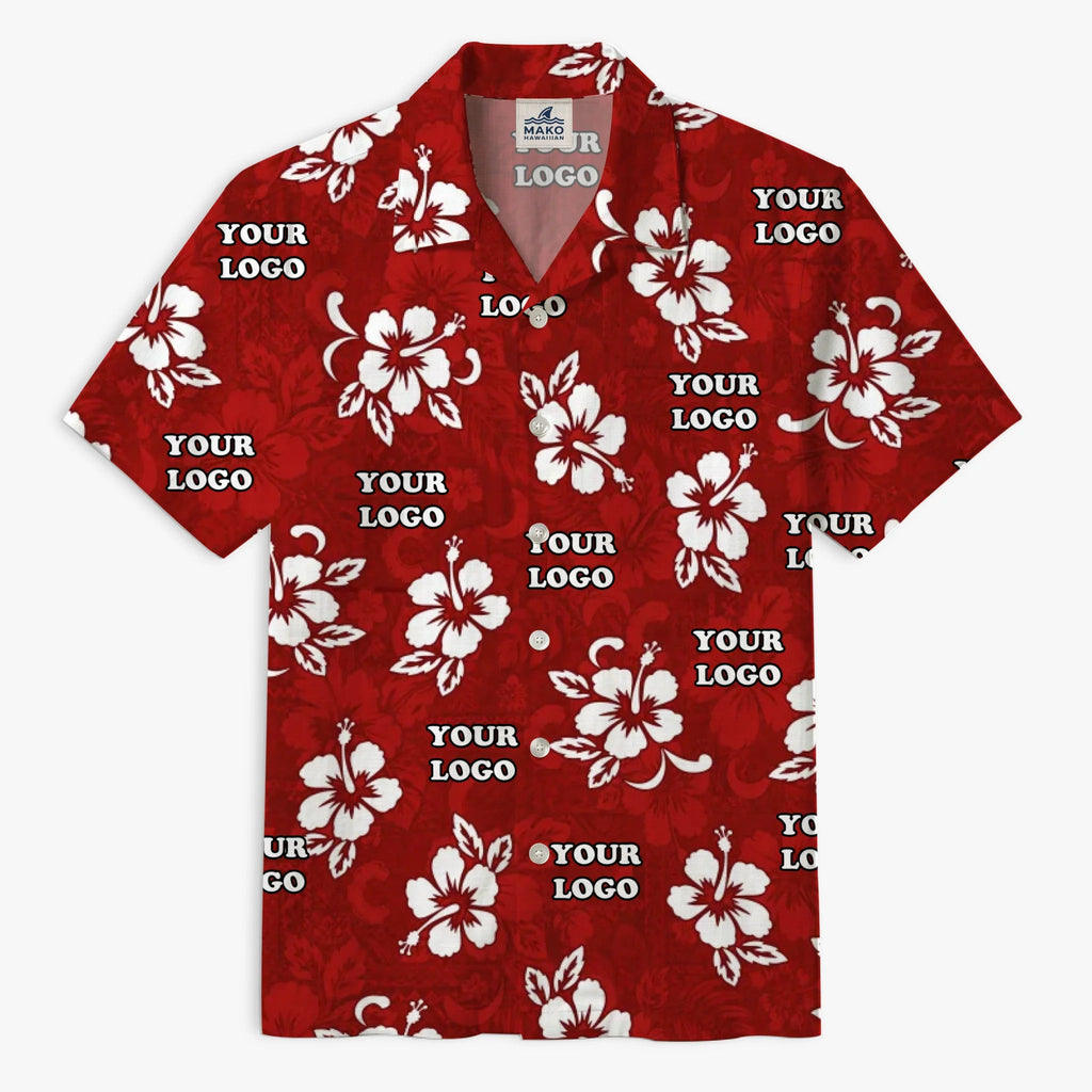 Custom Multiple Logos Red Hawaiian Shirt No Minimum - Mako Hawaiian