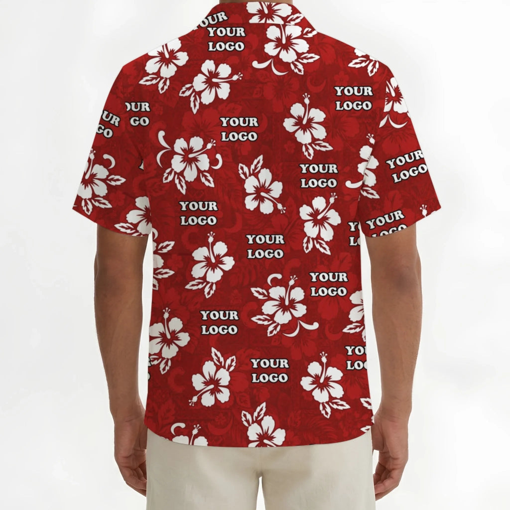 Custom Multiple Logos Red Hawaiian Shirt No Minimum - Mako Hawaiian
