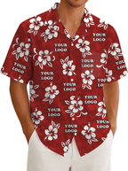 Custom Multiple Logos Red Hawaiian Shirt No Minimum - Mako Hawaiian