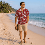 Custom Multiple Logos Red Hawaiian Shirt No Minimum - Mako Hawaiian