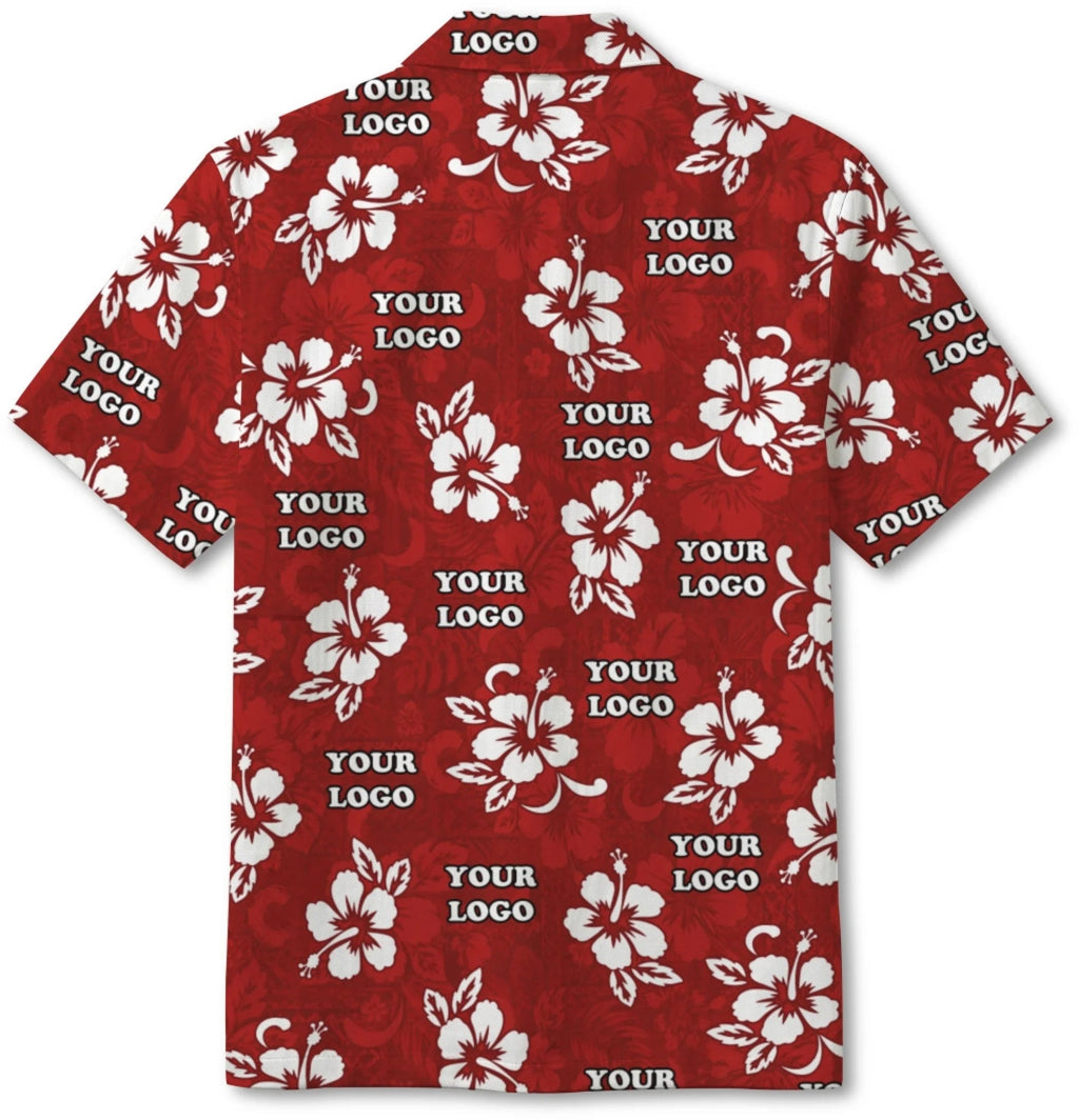 Custom Multiple Logos Red Hawaiian Shirt No Minimum - Mako Hawaiian