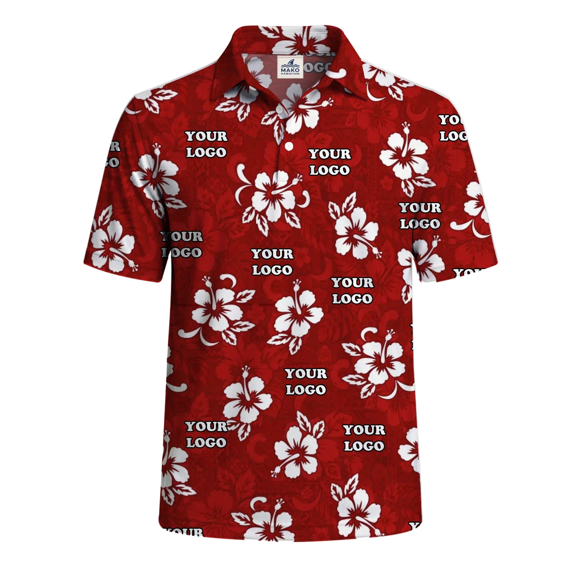 Custom Multiple Logos Red Polo Shirt No Minimum - Mako Hawaiian