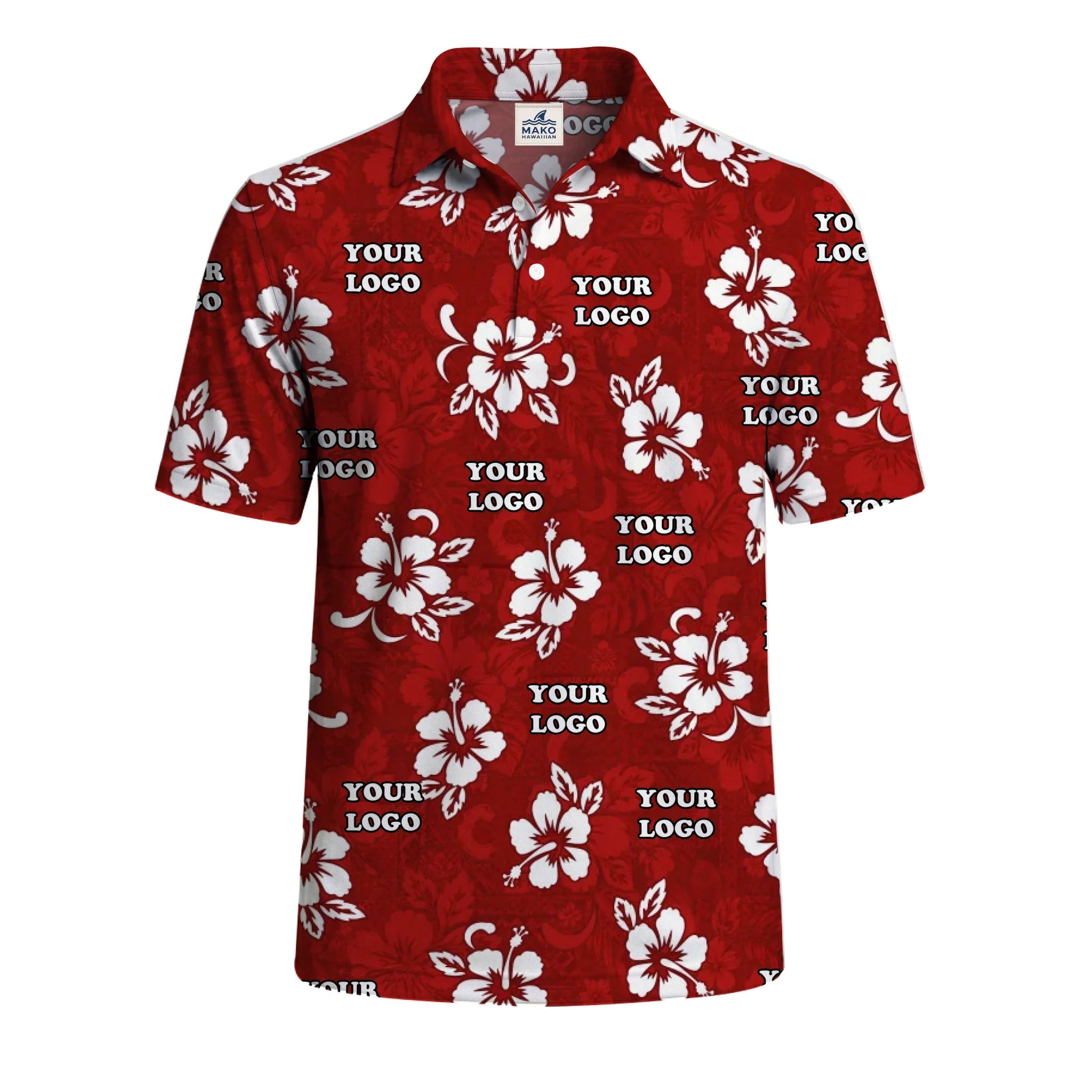 Custom Multiple Logos Red Polo Shirt No Minimum - Mako Hawaiian