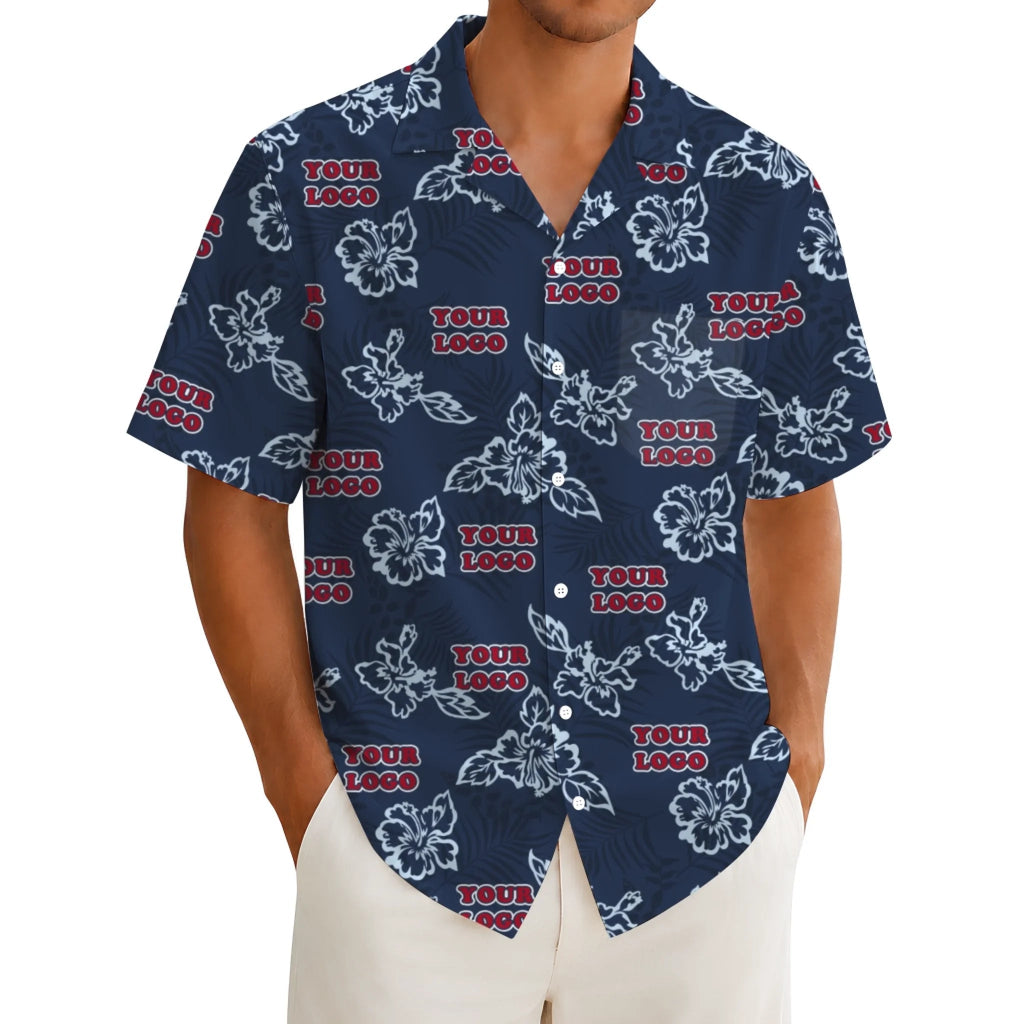 Custom Navy Hibiscus Hawaiian Shirt With Live Preview - Mako Hawaiian