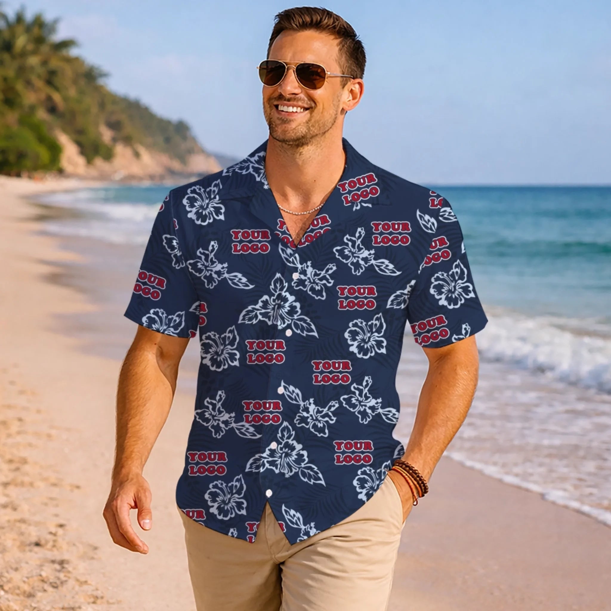 Custom Navy Hibiscus Hawaiian Shirt With Live Preview - Mako Hawaiian