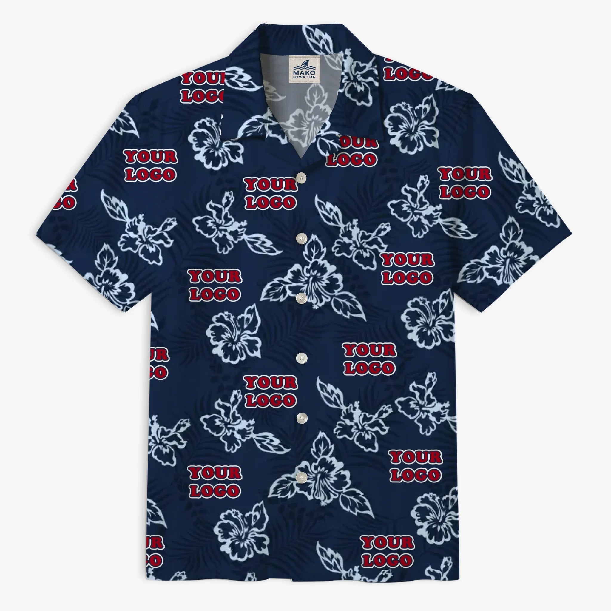 Custom Navy Hibiscus Hawaiian Shirt With Live Preview - Mako Hawaiian