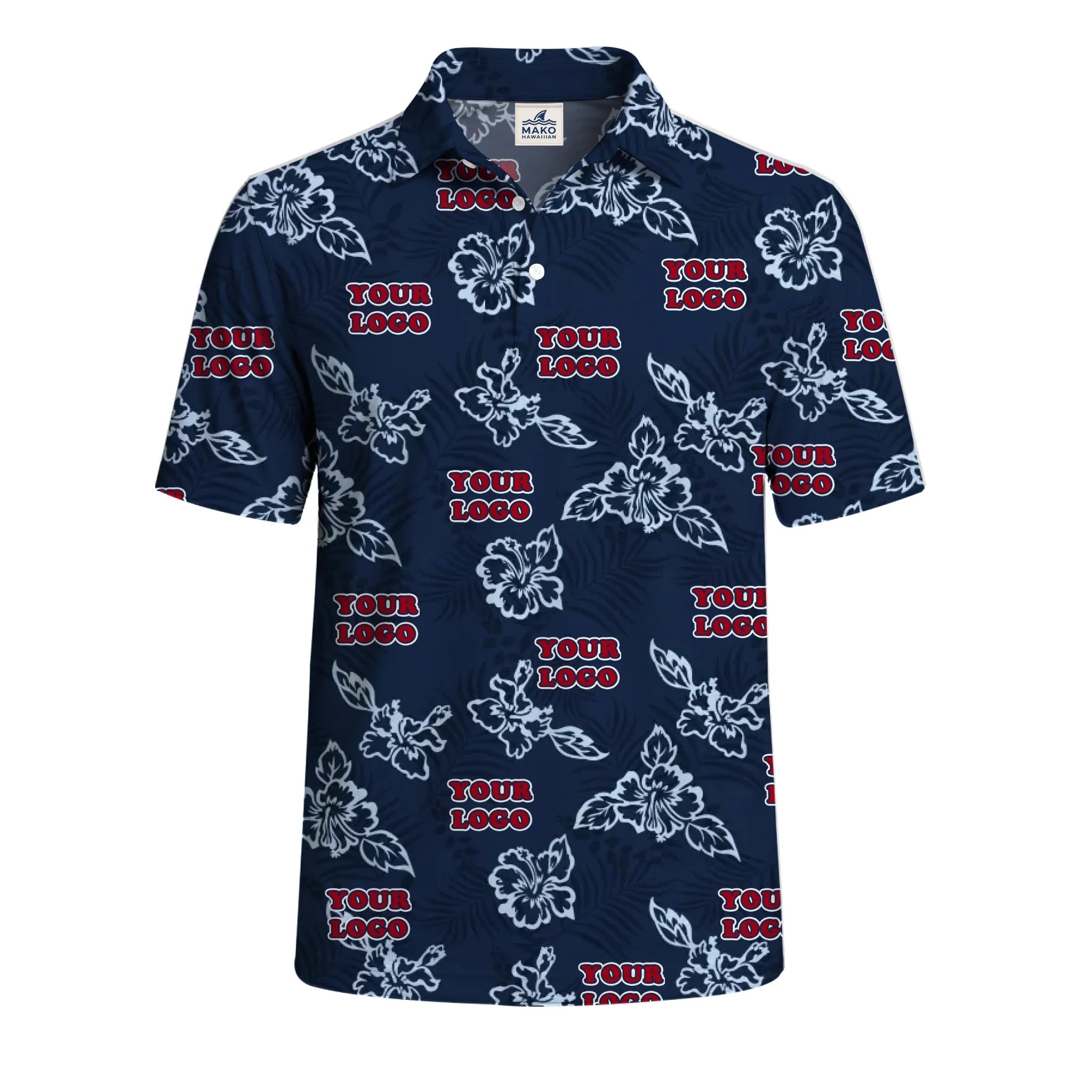 Custom Navy Hibiscus Polo Shirt With Live Preview - Mako Hawaiian