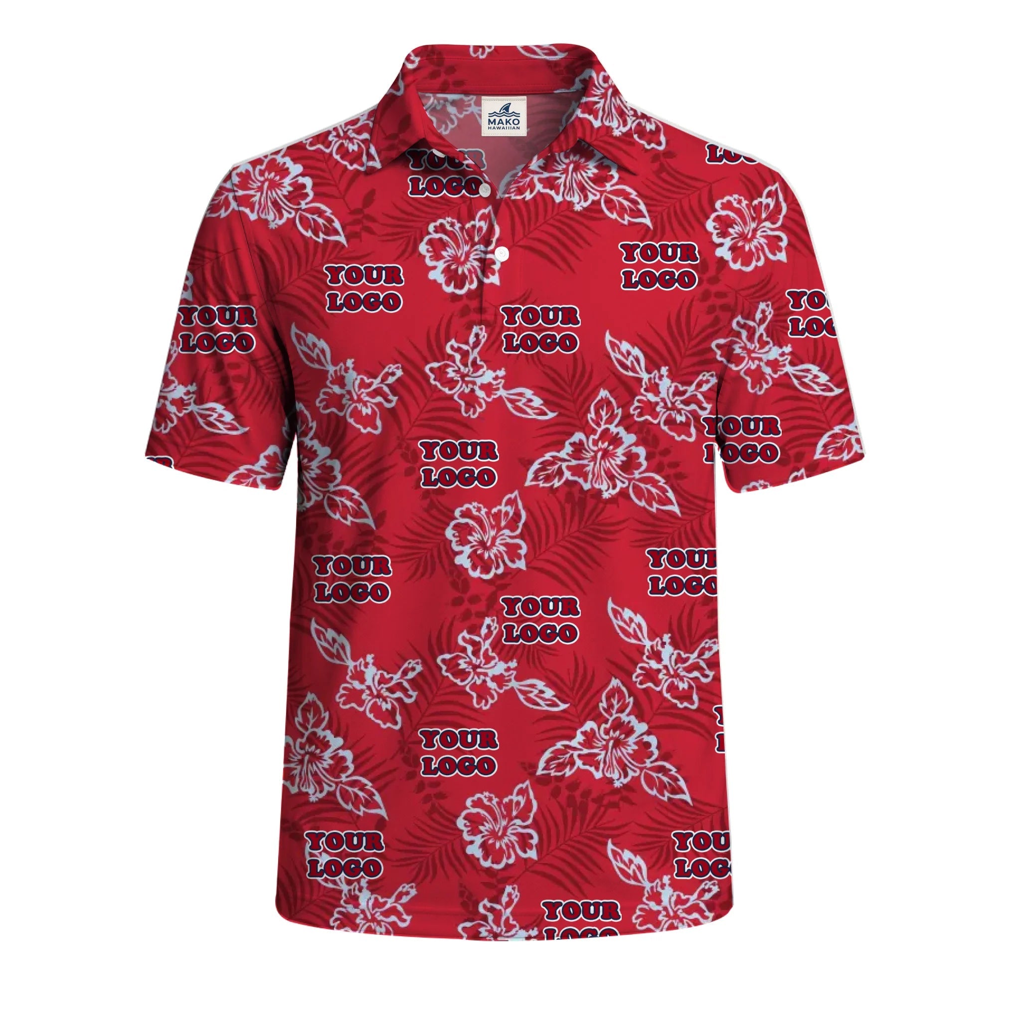 Custom Red Hibiscus Polo Shirt With Live Preview - Mako Hawaiian