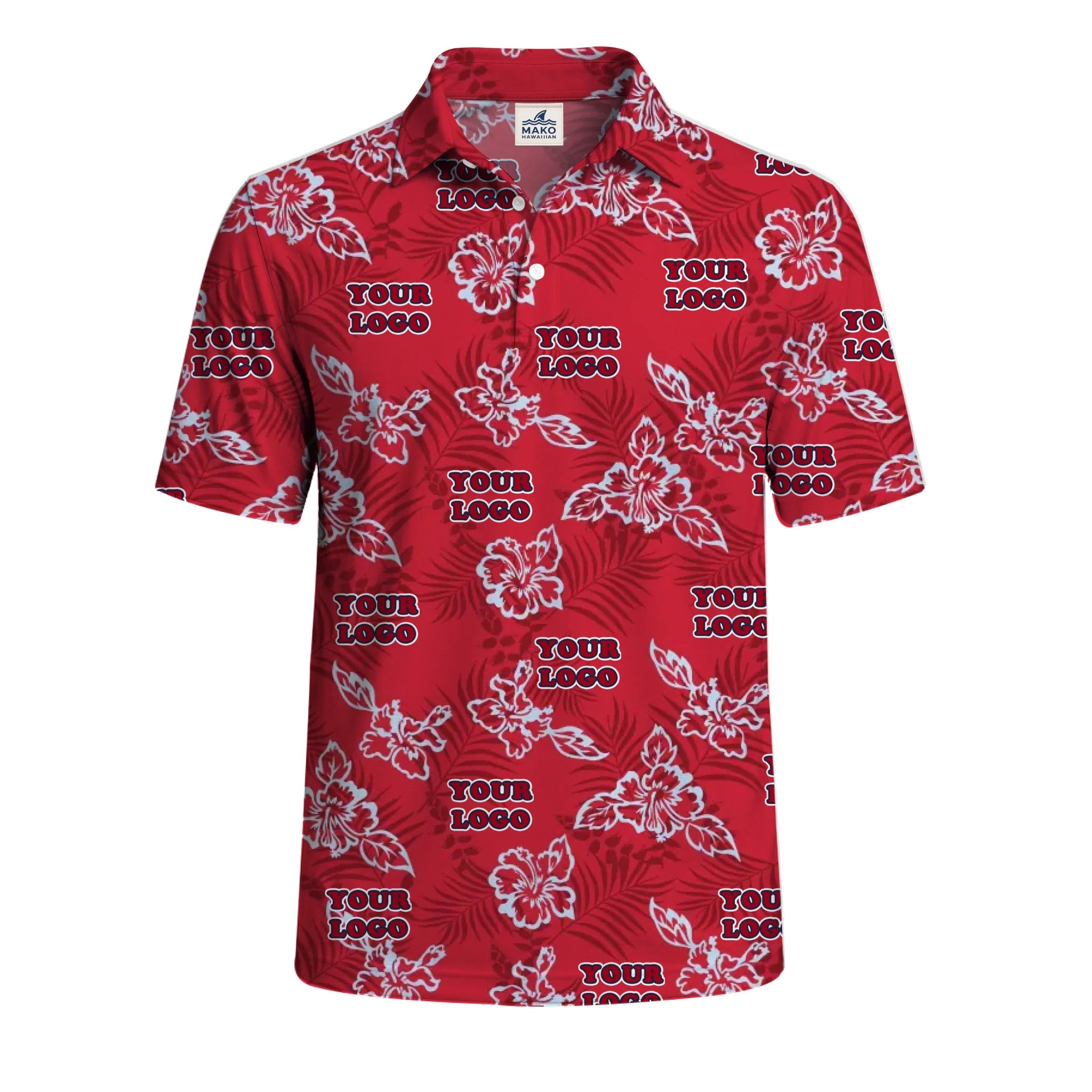Custom Red Hibiscus Polo Shirt With Live Preview - Mako Hawaiian